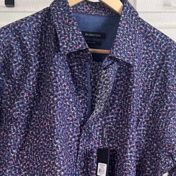 NWT Bugatchi L/S Button-down Shirt in Abstract Pattern of Red, Blue, Black, XL - Picture 1 of 4